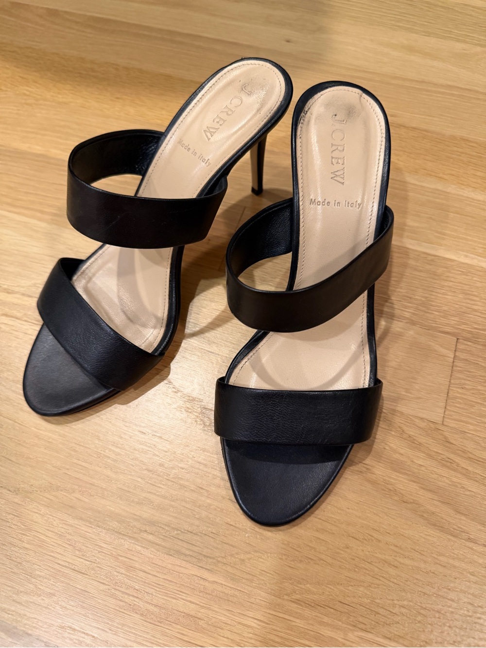 J. Crew Boyd Black Leather Double-Strap Heel Sandals